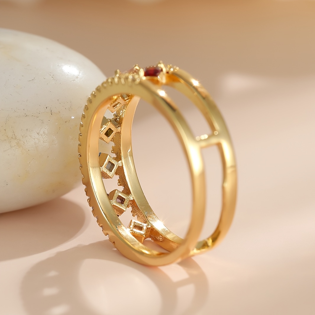 Bohemian Hollow-Out Ring with Multi-Colored Zirconia